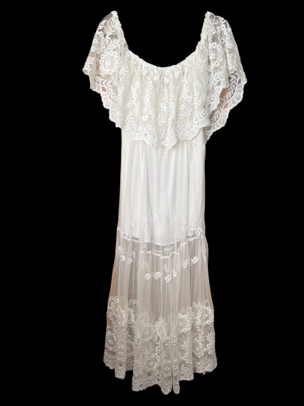 White Embroidered Lace Off Shoulder Maxi Dress Size US 4 Small - Picture 5 of 11